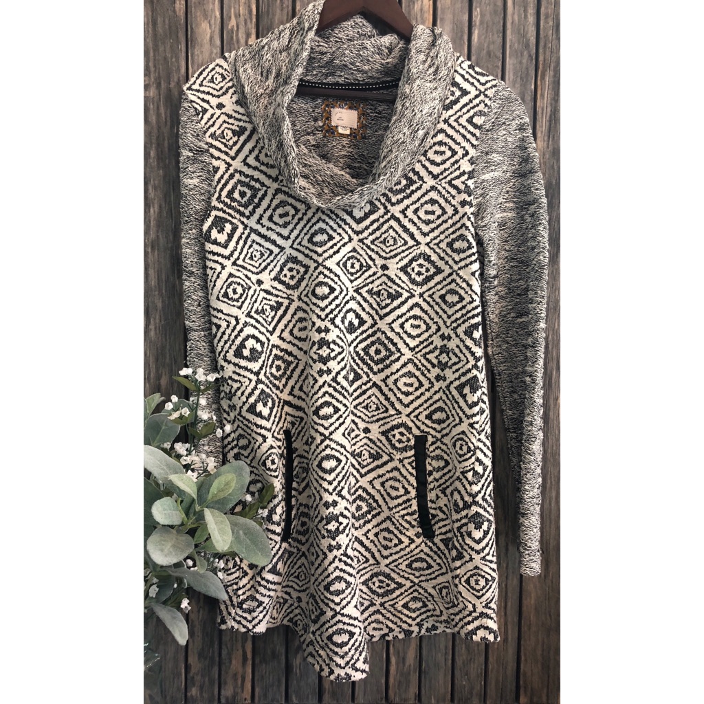 Anthro Postmark Patterned Cowl Neck Sweater